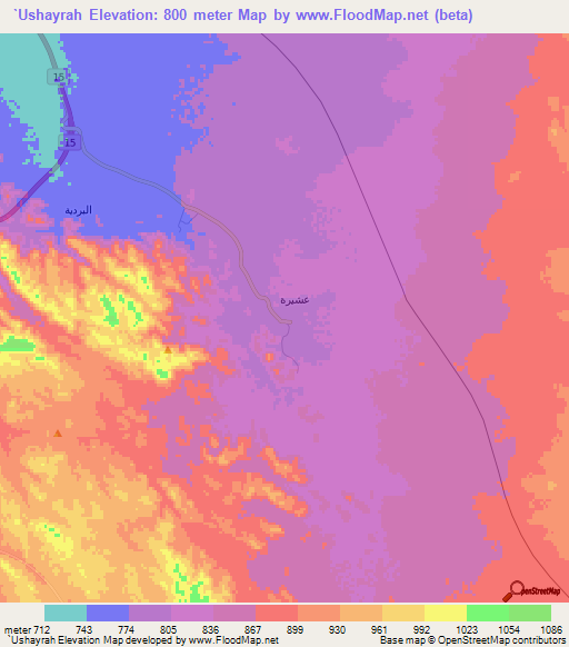 `Ushayrah,Saudi Arabia Elevation Map