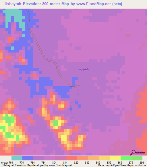 `Ushayrah,Saudi Arabia Elevation Map