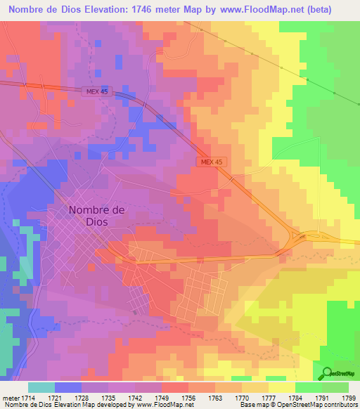 Nombre de Dios,Mexico Elevation Map