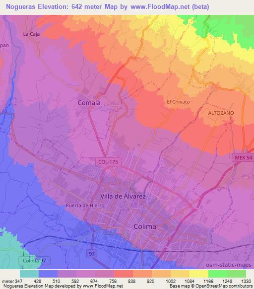 Nogueras,Mexico Elevation Map