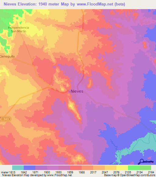 Nieves,Mexico Elevation Map