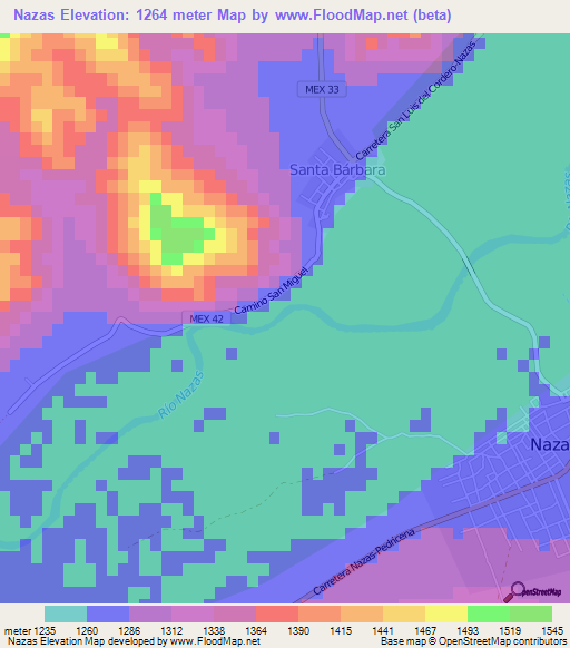 Nazas,Mexico Elevation Map