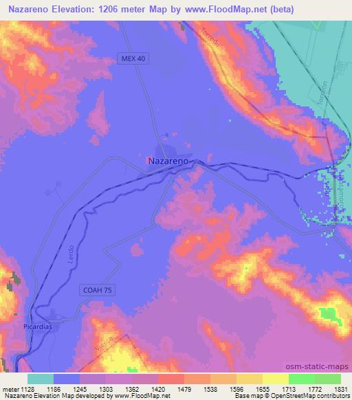 Nazareno,Mexico Elevation Map