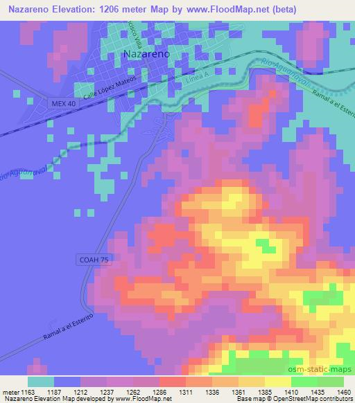 Nazareno,Mexico Elevation Map