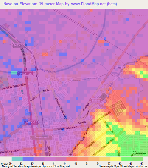 Navojoa,Mexico Elevation Map