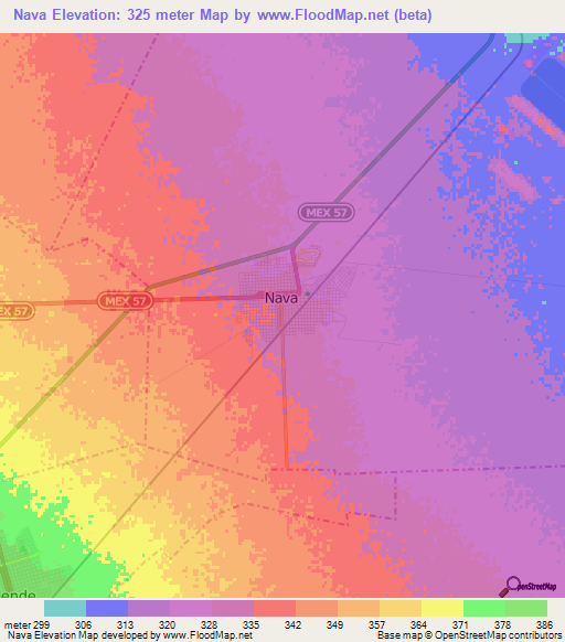 Nava,Mexico Elevation Map