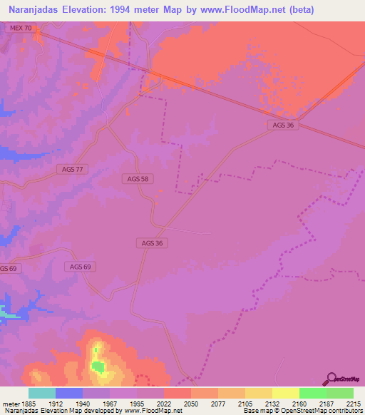 Naranjadas,Mexico Elevation Map