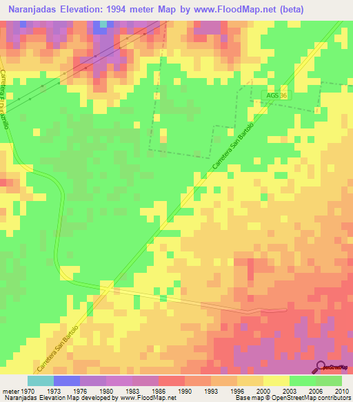 Naranjadas,Mexico Elevation Map