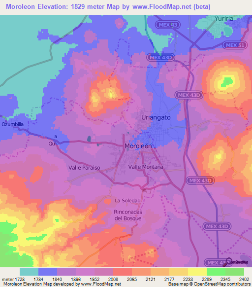 Moroleon,Mexico Elevation Map