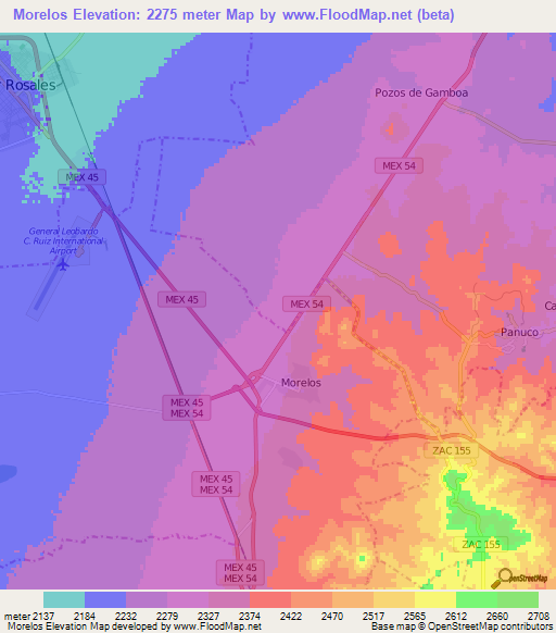 Morelos,Mexico Elevation Map