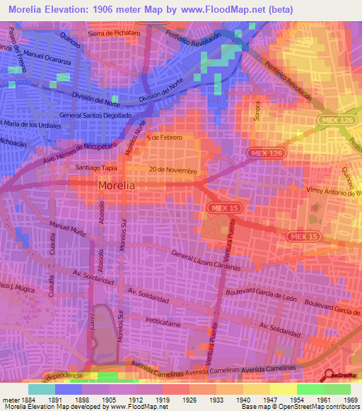 Morelia,Mexico Elevation Map