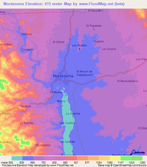 Moctezuma,Mexico Elevation Map