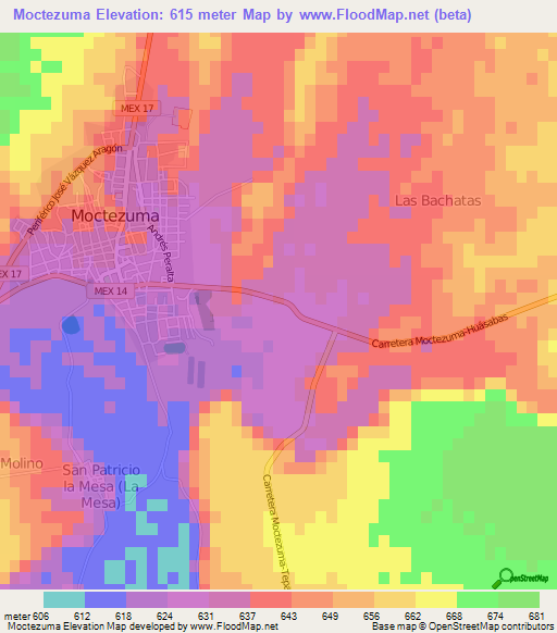 Moctezuma,Mexico Elevation Map