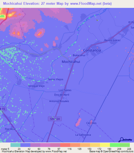 Mochicahui,Mexico Elevation Map