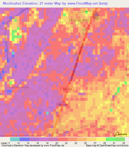 Mochicahui,Mexico Elevation Map