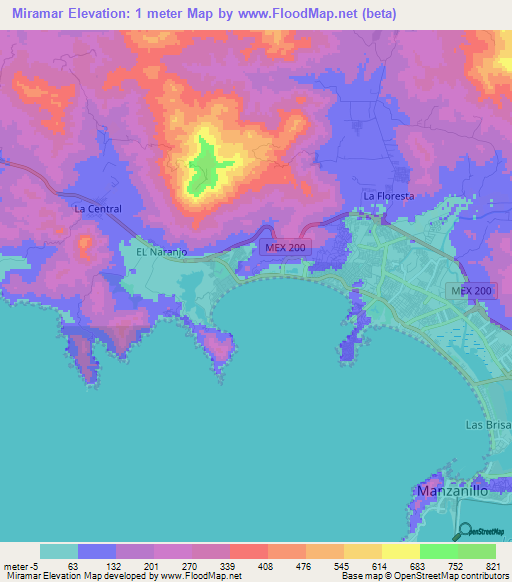 Miramar,Mexico Elevation Map