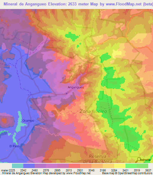 Mineral de Angangueo,Mexico Elevation Map