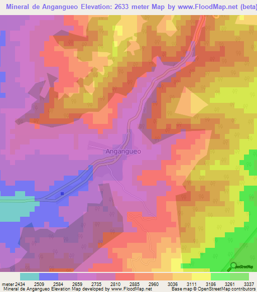 Mineral de Angangueo,Mexico Elevation Map