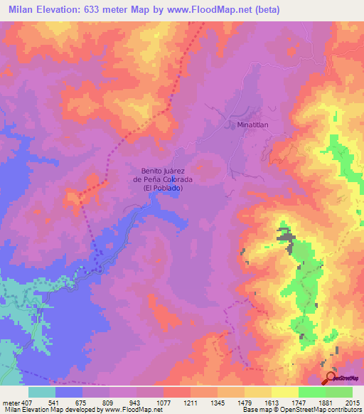 Milan,Mexico Elevation Map