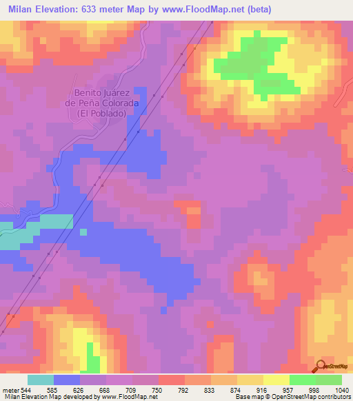 Milan,Mexico Elevation Map