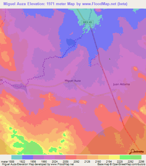 Miguel Auza,Mexico Elevation Map