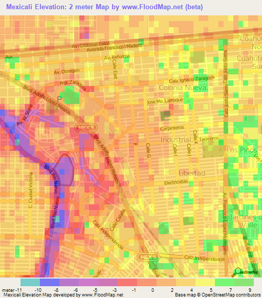 Mexicali,Mexico Elevation Map