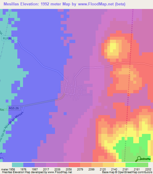 Mesillas,Mexico Elevation Map