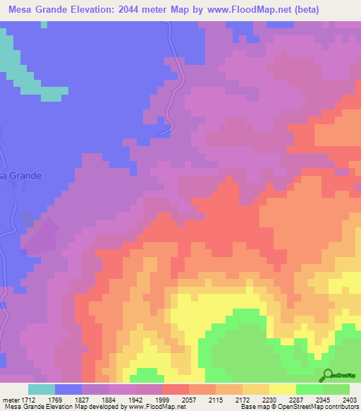 Mesa Grande,Mexico Elevation Map