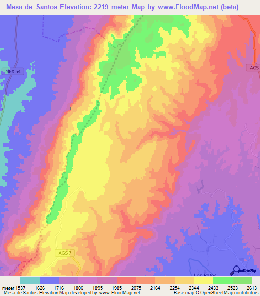 Mesa de Santos,Mexico Elevation Map