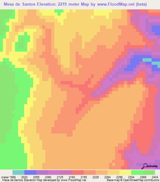 Mesa de Santos,Mexico Elevation Map