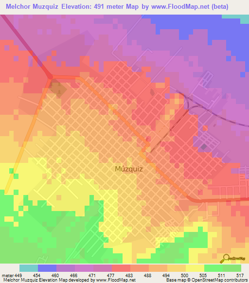 Melchor Muzquiz,Mexico Elevation Map