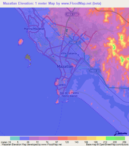 Mazatlan,Mexico Elevation Map