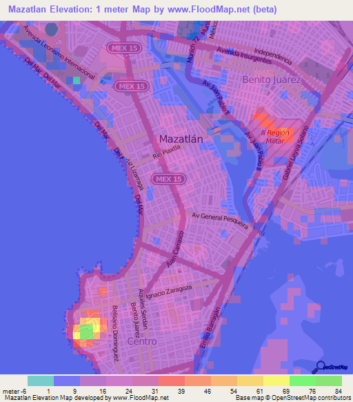 Mazatlan,Mexico Elevation Map