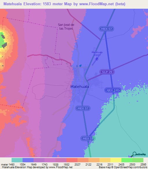 Matehuala,Mexico Elevation Map