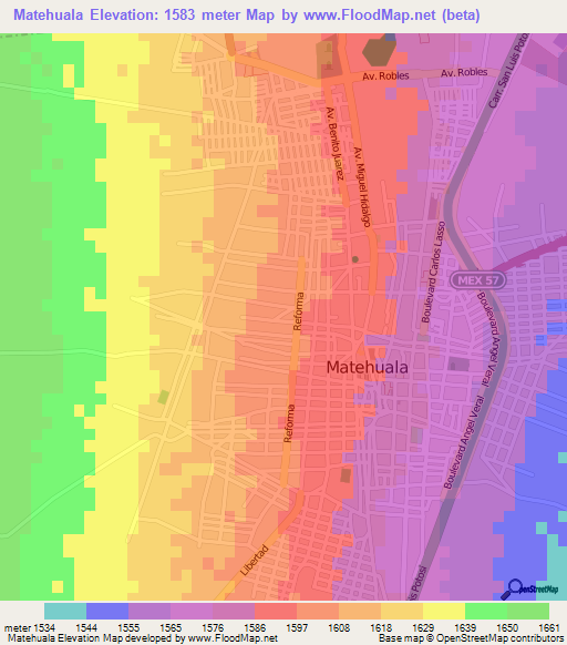 Matehuala,Mexico Elevation Map