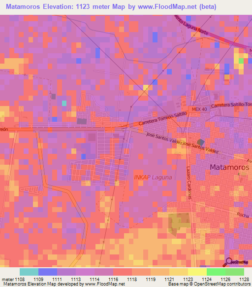 Matamoros,Mexico Elevation Map