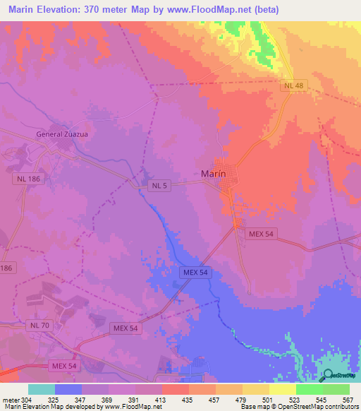 Marin,Mexico Elevation Map