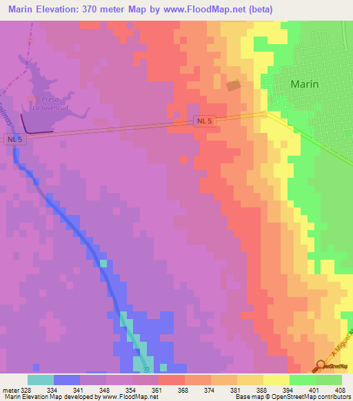 Marin,Mexico Elevation Map