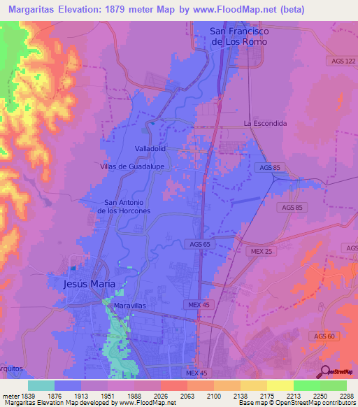 Margaritas,Mexico Elevation Map
