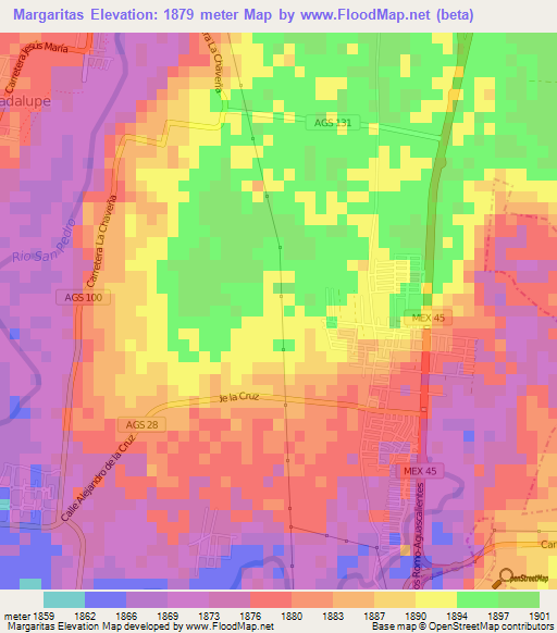 Margaritas,Mexico Elevation Map