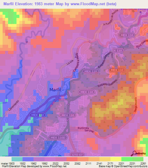 Marfil,Mexico Elevation Map