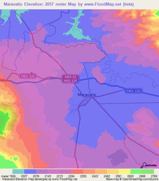 Maravatio,Mexico Elevation Map