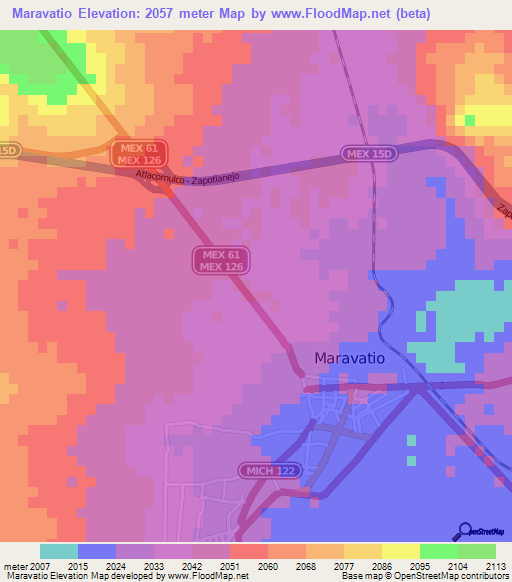 Maravatio,Mexico Elevation Map