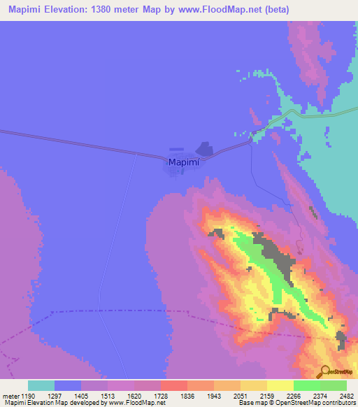 Mapimi,Mexico Elevation Map