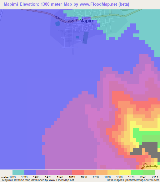 Mapimi,Mexico Elevation Map