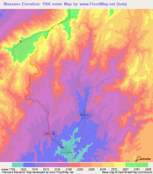 Manzano,Mexico Elevation Map