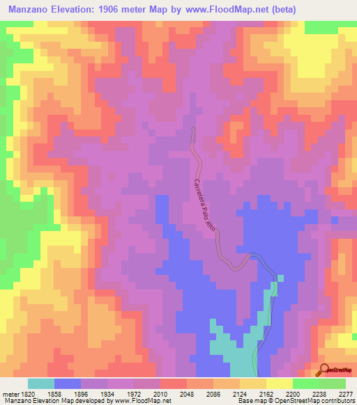 Manzano,Mexico Elevation Map