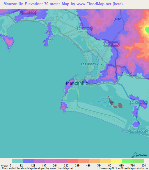 Manzanillo,Mexico Elevation Map