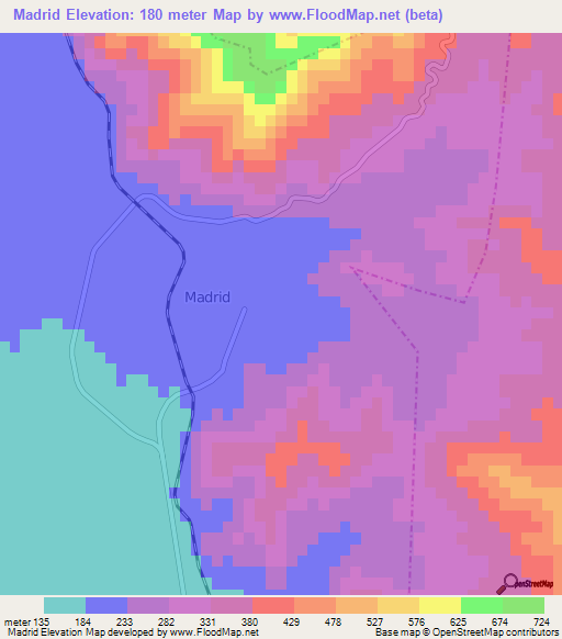 Madrid,Mexico Elevation Map