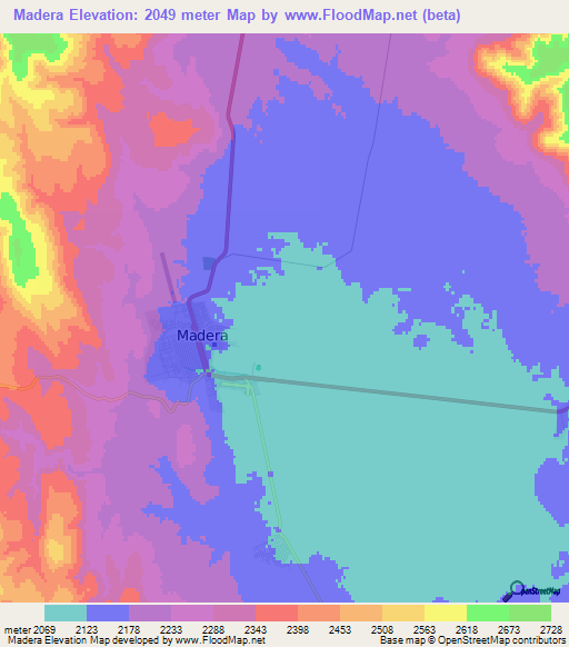 Madera,Mexico Elevation Map